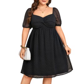 Talisea Plus Size Black Dress Swiss Dot Sweetheart Neckline Short Summer Sundress Cute Graduation Chiffon Babydoll Dresses