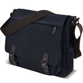 CAAORDKSO Vintage Canvas Satchel Messenger Bag for Men Women, Travel Shoulder bag Crossbody bag 14" Laptop Bags Bookbag Satchel Bag for Travel Daily Business Work (Black)