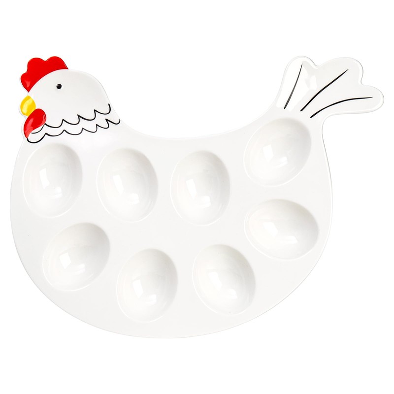 Hedume 2 Pack Deviled Egg Platter Tray, Ceramic Hen Modelling