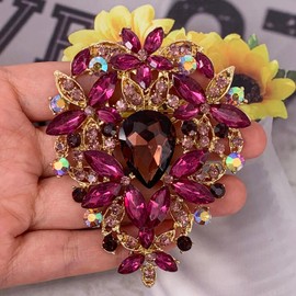 SELOVO Leaf Bouquet Scarf Big Brooch Pin Broach Crystal Jewelry (Purple)