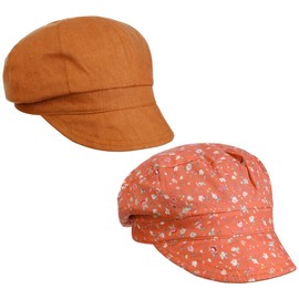 Lipodo Millefleurs Cap Wendemütze Newsboy Reversible Floral Solid 100% Linen 100% Cotton Women Summer Rust L (57-58 cm)