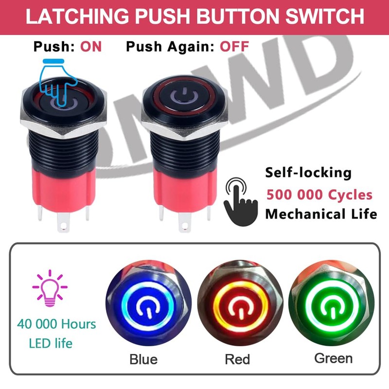 DMWD 16mm Heavy Duty Latching Metal Push Button Switch Waterproof