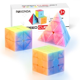ROXENDA Speed Cube Set, 2X2 3X3 Pyramid Speed Cube Stickerless Fast Cube with Instruction (Jelly cube set)