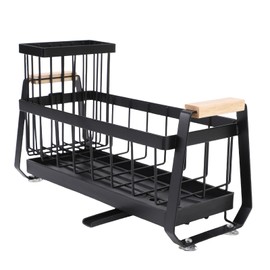 Pomya Kitchen Sink Caddy Organizer, Sink Caddy Sponge Holder Easy to Wash Time Saving Stable Non Slip with Retractable Hose Nozzle for Home (Black)