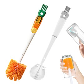 2 Stück 5-in-1 Flaschenbürste, Flaschenreiniger Bürste mit Langem Griff Flaschenbürsten Multifunktionale Reinigungsbürste Tassenbürste für Trinkflaschen Glasflasche
