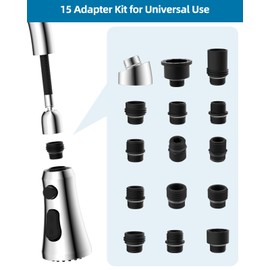 Universal Chrome Faucet Head Replacement with 15 Adapters Compatible with Moen Delta Faucet Head, 3 Function Pull Down Kitchen Sink Faucet Sprayer Head Fit Most Faucet