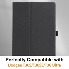 Haofun Case for Doogee T30S/T30SE/T30 Pro/T30 Ultra/T40, Ultra Thin PU, Slim and Lightweight Flip Case, Foldable, Back Cover Flip Stand, Slim Protective Case with Hand Strap, Black