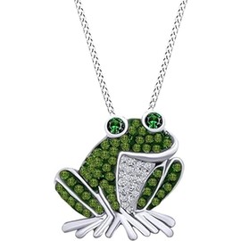 AFFY 14k White Gold Over Sterling Silver Simulated Green Emerald,Peridot & White CZ Frog Pendant Necklace
