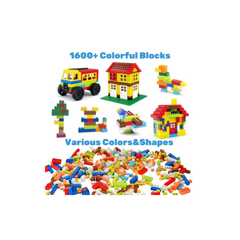 1600 PCS Building Bricks Set, Classic Bulk Building Blocks Compatible