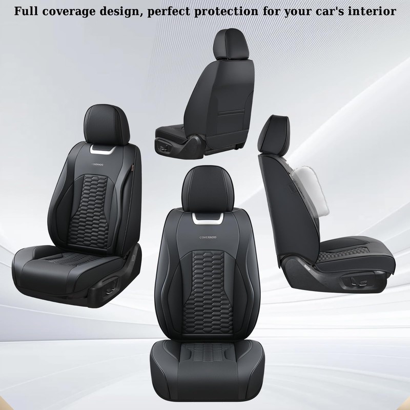 Coverado Seat Covers Front Seats, Luxury Leather Black Car Seat