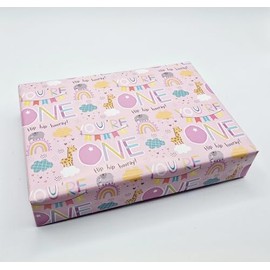 Grehge st Birthday Girl Age 1 Animals Rainbow Wrapping Paper Age One Female Pink Giftwrap (PA)