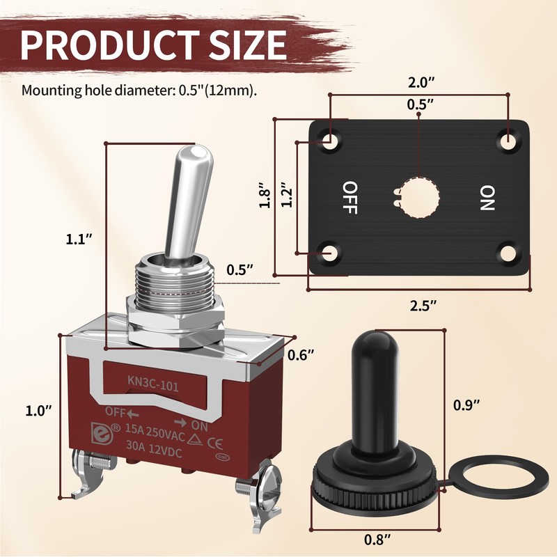 RVMARINEPAT Heavy Duty Toggle Switch 12V DC 30A Waterproof 2