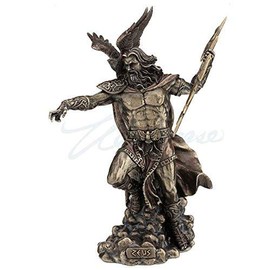 Veronese Design 11 3/4" Zeus Greek God Holding Thunderbolt with Eagle Cold Cast Resin Statue Antique Bronze Finish Sculpture