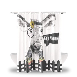 Rucci & Leon Get Naked Funny Cow Shower Curtain Farmhouse Animal Black White Yellow for Bathroom Décor - 72 x72 Inches Waterproof Polyester Fabric
