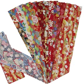 aufodara 10pcs Japanese Style Cotton Fabric Ribbon Bundle, Printed Gold Pattern Bronzing Cloth 7.5 x 100 cm, Cotton Fabric Strips for Craft Sewing Quilting DIY Artcraft Handwork (Red)