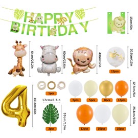 4th Birthday Boy Girl 4 Year Jungle Birthday Decoration Forest Animals, Safari Balloons 4 Children's Birthday Decoration, Animals Birthday Decoration