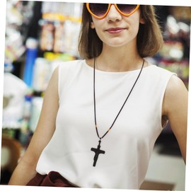 NOLITOY Wood Cross Pendant Necklace Carved Wooden Cross Ornament for Men and Women Lightweight Design for Prayer and Home Decor