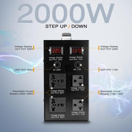 AEOLISS Voltage Converter Transformer 110V to 220V/220V to 110V International Universal Voltage Converter US to Europe Power Strip Plug Transformer Step Down Outlet Converters