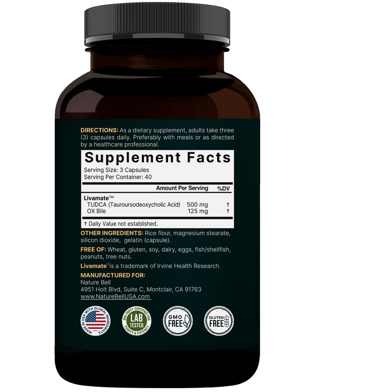 TUDCA 500mg with OX Bile 125mg Per Serving, 120 Capsules