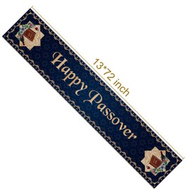 Happy Passover Table Runner Pesach Star of David Jewish Festival Holiday Party Home Kitchen Dining Room Table Decor (13" x 72")