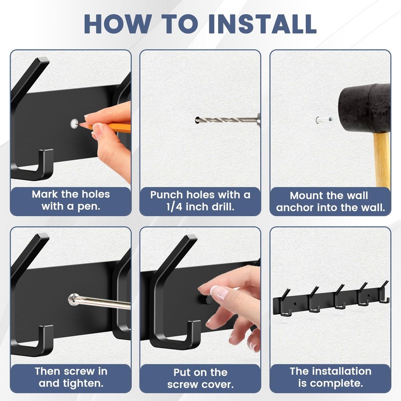 evory Coat Rack Wall Mounted,5 Coat Hooks for Hanging Coats,Metal