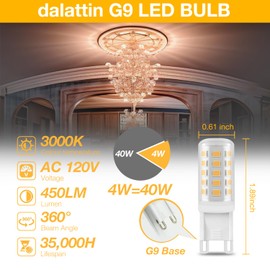 dalattin 12 Pack G9 LED Bulb 4W Equivalent 40 Watt,3000K Soft Warm White, Replacement T4 G9 Halogen Bulb,450LM, 360°Beam Angle, Non-Dimmable, Small G 9 Bi-pin Base for Chandelier