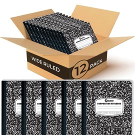Rosmonde 12 Pack Composition Notebook Wide Ruled Bulk, 200 Pages (100 Sheets), 9-3/4 x 7-1/2", Hard Cover Wide Ruled Notebook Bulk, Black Marble Composition Notebook Wide Ruled, Bulk Office Notebooks