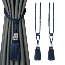 BEL AVENIR - Paquete de 2 alzapaños tejidos a mano con cristales decorativos para el hogar (azul marino, 2 unidades)