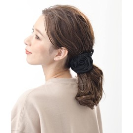 VINGTAINE H-194 Satin Rose Banana Clip Hair Clip, Black