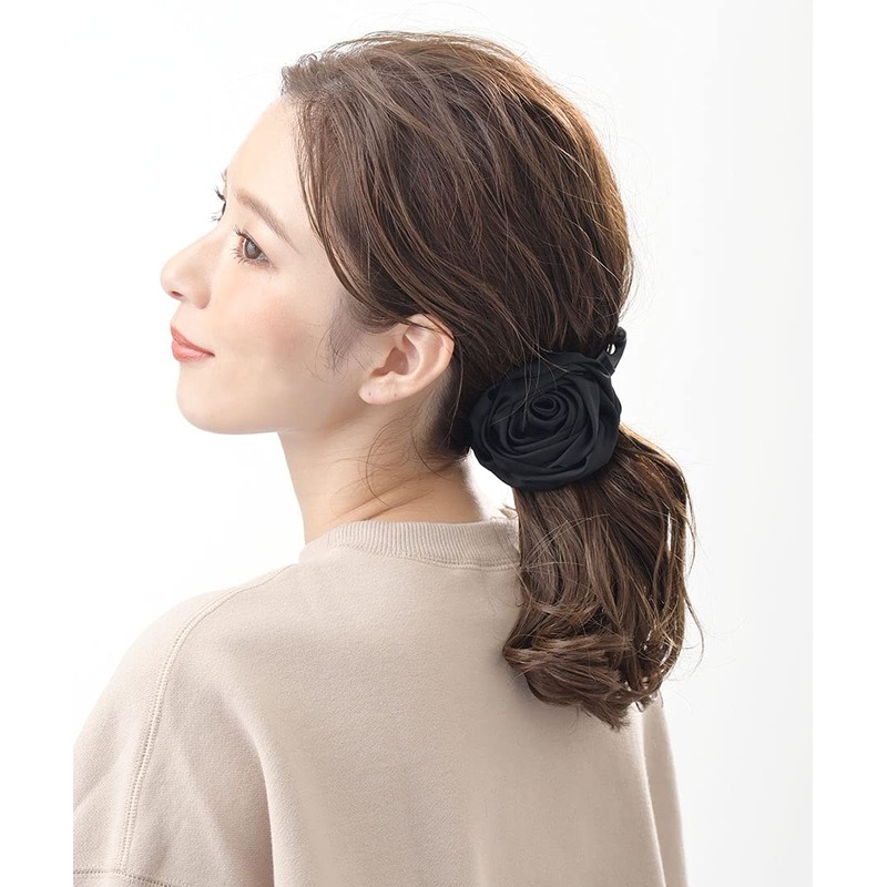 VINGTAINE H-194 Satin Rose Banana Clip Hair Clip, Black