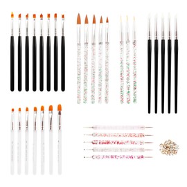Bestgle 33 Stück Nail-Art-Pinsel, Maniküre-Pinsel, 5 Dotting Pen Nail Art + 3 x Nagelpinsel + 18 x Nagelpinsel + 7 x Nagelpinsel + 50 x Strass Nail Art