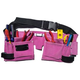 11 Pocket Pink Double Leather Tool Pouch Includes Tape/Hammer Holder