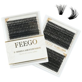 FEEGO 200D Lashes Extension Kit Thick Eyelash Extension Kit 10-20mm Lash Clusters Individual Eyelashes Kit With Lash Bond and Seal D Curl Cluster Eyelash:_Charming 6080D (Only Lash)
