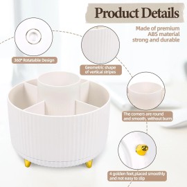 Unbranded Makeup Brush Organizer 5-Slot 360° Rotating Holder, White Desk Pencil Cup, Cosme
