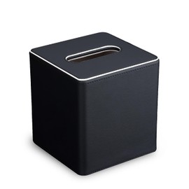 KINGFOM Cube Tissue Box Cover, Decorative Tissue Box Holder for Home, Office, Car – Stylish PU Leather Tissue Boxs for Desk or Vanity (Black, Square)