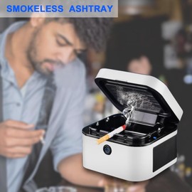 SHD Multifunctional Smokeless Ashtray,USB Rechargeable HEPA Filter Ashtray for Home Office Car Indoor Outdoor- White