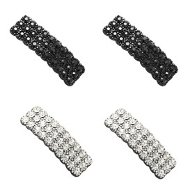 4Pcs Black and Sliver Rhinestone Snap Hair Clips Shining Crystal Clips Rectangular Hairpins Korean Barrettes Hair Accessories for Party Wedding, Girls' Hair Clips, Clips and Barrettes