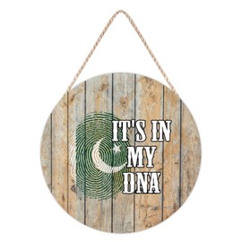 It's in My DNA Pakistan Flag Fingerprint Wood Door Sign Pakistan Wood Hanger Plaques, Patriotic Country Flag Wooden Sign for Front Porch Housewarming Gifts 8 Inch
