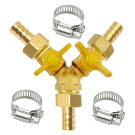 Brass 3 Way Shut Off Valve 5/8" Hose Barb Fitting Y Shaped Ball Valve,Split Design Thread Connect 2 Switch Valve for Water Fuel Air