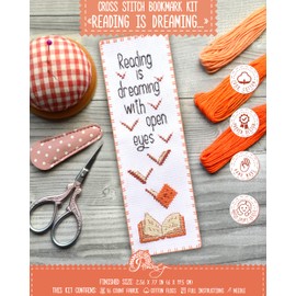 Povitrulya 'Reading is Dreaming' - Embroidery Set for DIY Bookmark - Counted Cross Stitch Kit for Adults with Paper Pattern, 16 Count Aida Canvas and Pre-Sorted Floss