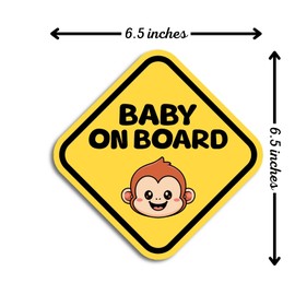 USA Baby on Board Signs for Car, 6.5 x 6.5 inches Baby Monkey, Waterproof and UV-Resistant Baby on Board Sticker, Durable Baby Sign for Safety Awareness, Easy to Apply for Window or BumperSticker 3