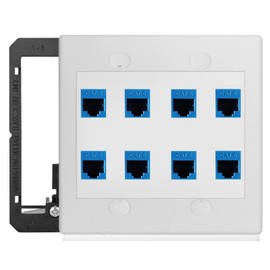 8 Port Ethernet Wall Outlet Plate Cat6 Jack RJ45 Keystone Network Cables Inline Coupler Wires Connector Date Box Cover with 2Gang Low Voltage Mount