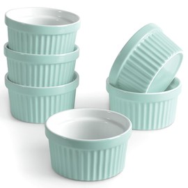 homEdge Porcelain Ramekins Set, 240 ml / 8 Fl Ounces Ice Cream Bowl, Creme Brûlée Ramekins Soufflé Cup for Baking, Set of 6 Turquoise