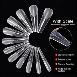 French Smile Line Dual Sticker for Poly Extension Gel Dual Nail Forms, 4 Sheets French Nail Tips Molds for Full Cover Solid Builder Nail Gel Hard Gel Nail Art Design Salon DIY, (HJ-NT083-48pcs)