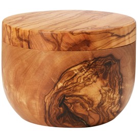 Berard Olive Wood Salt Container, Diameter 11 cm, with Gift Box, Unique Thanks to Unique Grain, Olive Wood Bowl Made from One Piece, Salt Pot with Lid, Spice Storage