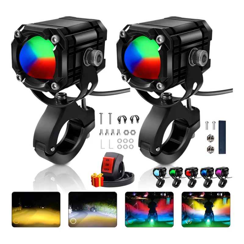 2 Faros Luces Led Auxiliares 4 Modos Lupa Para Moto