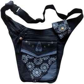 Fair Trade Festival Boho Cotton Travel Leaf Design Passport Bag Utility Hip Belt