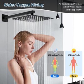 BALLEERUN Black Square Rainfall Shower Head and Handle Set, Wall Mounted Shower Fixtures, Metal Shower Faucet Trim Repair Kits (With Shower Valve) (Matte Black, 10-Inch) (Matte Black, 12-Inch)