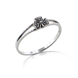 Irish Shamrock Celtic Knot 3-Leaf Clover Sterling Silver Narrow 5mm Pinky Ring Size 5(Sizes 3,4,5,6,7,8,9,10)