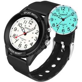 TENOCK Waterproof Nurse Watch for Medical Professionals Students Women Men, Night Light, 12/24 Hour Military Time Easy to Read Dial, Second Hand Watch for Nursing Day Gifts (Black)